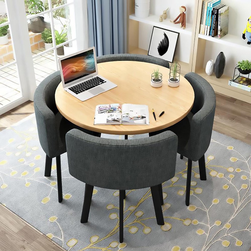 YKLYTBD 5-Piece Modern Dining Table Set for 4, Round Kitchen Table and Chairs with Upholstered Chairs & Metal Frame, Space-Saving Dining Furniture Set for Living Room, Kitchen
