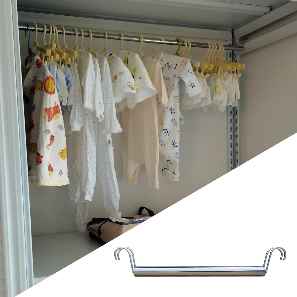 EXCLURA Closet Rod Large Capacity Hanging Closet Rod, Hanging Closet Rod & 2 Hook, Stainless Steel Wardrobe Pole High Load-Bearing, Increase Cabinet Utilization(120cm(47 1/4"))