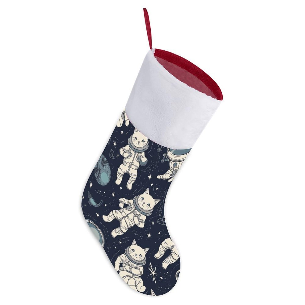 Christmas Stockings Classic Large Stockings Santa Personalized Fun Astronaut Printing Christmas Stocking for Stairs Fireplace Hanging Xmas Home Decor
