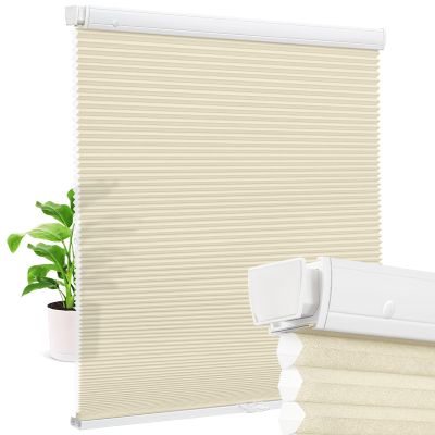 Pasoun Cordless Cellular Shades No Drill Blinds for Indoor Window, Pull Down Easy Install Honeycomb Blinds Custom Fabric Thermal Insulated Shades (Light Camel-Light Filtering, 52 3/4" W x 64" H)