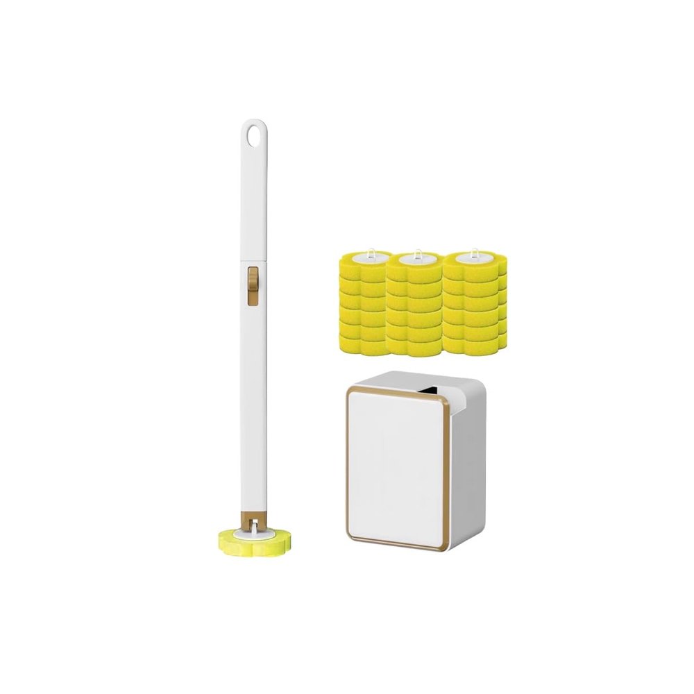 Disposable Toilet Brush and Holder,Cleaning Supplies,Deep Cleaning,Wall Mount Toilet Cleaning System,1 Toilet Wand + 18 Toilet Brush Refill (Lemon Yellow Package)