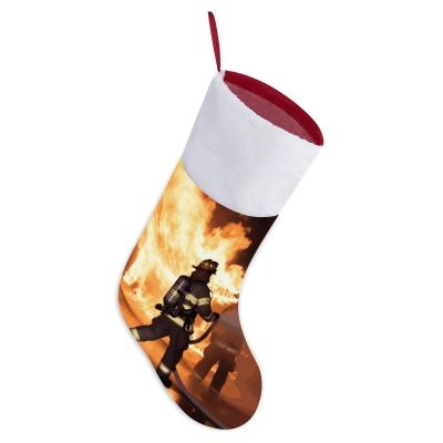 Christmas Stockings Classic Large Stockings Santa Personalized Firefighter Fireman Flame Printing Christmas Stocking for Stairs Fireplace Hanging Xmas Home Decor