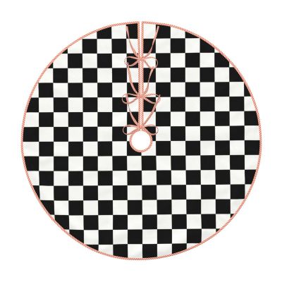 Black and White Checkered Stripes Print Christmas Tree Skirt Christmas Tree Mat for Xmas Holiday Party Decoration