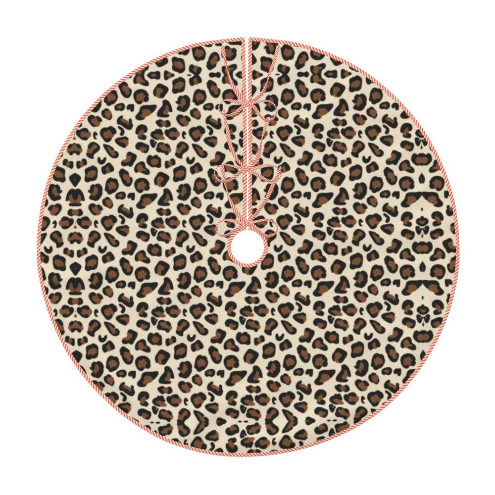Leopard Print Print Christmas Tree Skirt Christmas Tree Mat for Xmas Holiday Party Decoration