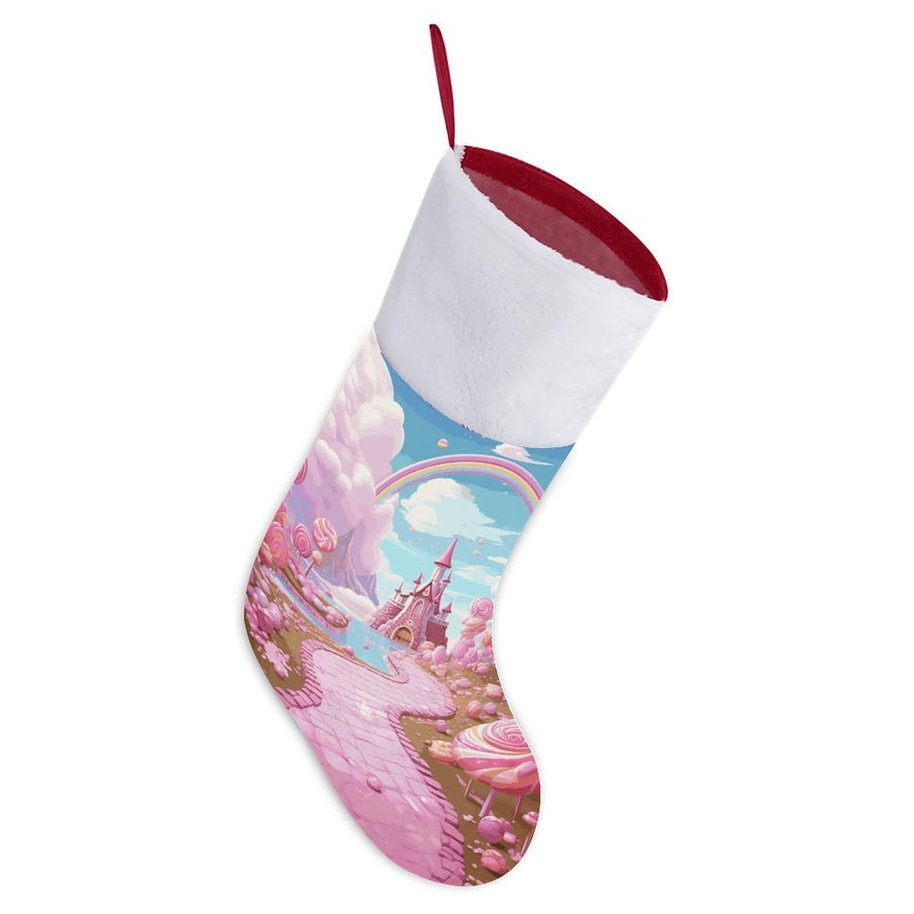 Christmas Stockings Classic Large Stockings Santa Personalized Candy Land Printing Christmas Stocking for Stairs Fireplace Hanging Xmas Home Decor