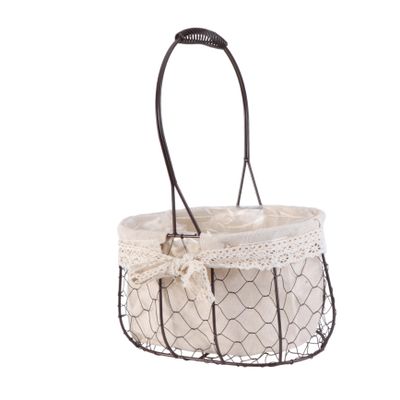 KOMBIUDA Vintage Flower Basket for Wedding Ceremony Small Dark Brown Lace Bowknot Handheld Decoration for Flower Girl for Special Events Graduations and Parties