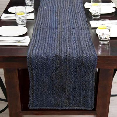 Aizza Trends Handmade Hand Braided Natural Jute 13 X 36 Inch Table Runner Rug- Dining Table Runner Rug - Kitchen Table Runner Rug-Pack of 1-Blue