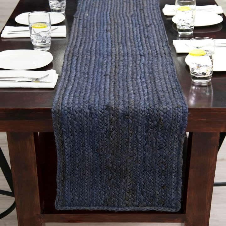 Aizza Trends Handmade Hand Braided Natural Jute 13 X 36 Inch Table Runner Rug- Dining Table Runner Rug - Kitchen Table Runner Rug-Pack of 1-Blue
