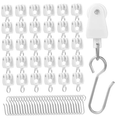 TOPPERFUN 30pcs Curtain Track Gliders Hooks for Smooth Sliding Curtains Easy Installation Drapery Rail Accessories for Sheer Valance