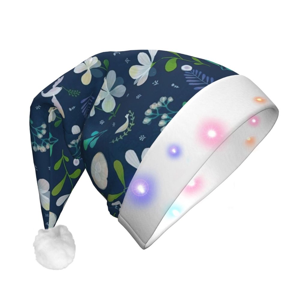 SamLng Grass and dove LED Christmas Hat for Adults  Classic Santa Colorful Xmas New Year Party Headwear. Plush Soft Comfort Cap