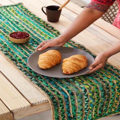 Aizza Trends Handmade Hand Braided Natural Jute 13 X 84 Inch Table Runner Rug- Dining Table Runner Rug - Kitchen Table Runner Rug-Pack of 1-Green