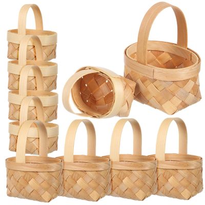 COOLHIYA 12pcs Mini Wooden Baskets Hand-woven Tiny Baskets for Crafts Party Favors Home Decor Small Medium Sturdy Decorative