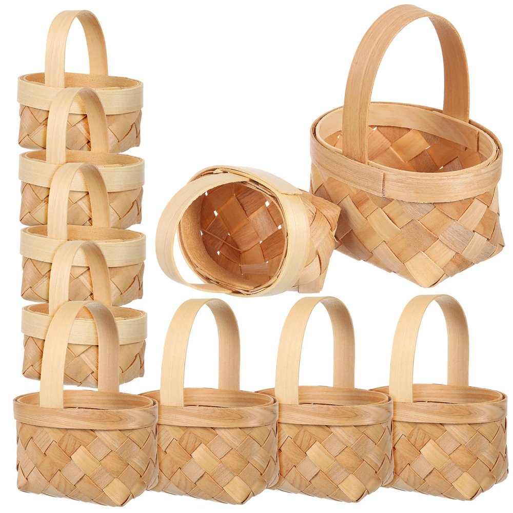COOLHIYA 12pcs Mini Wooden Baskets Hand-woven Tiny Baskets for Crafts Party Favors Home Decor Small Medium Sturdy Decorative
