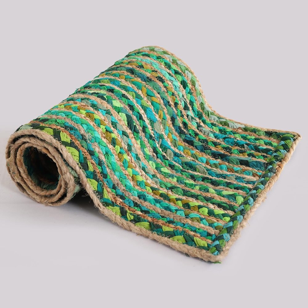 Aizza Trends Handmade Hand Braided Natural Jute 13 X 36 Inch Table Runner Rug- Dining Table Runner Rug - Kitchen Table Runner Rug-Pack of 1-Green