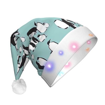 SamLng Cute Penguins LED Christmas Hat for Adults Classic Santa Colorful Xmas New Year Party Headwear. Plush Soft Comfort Cap