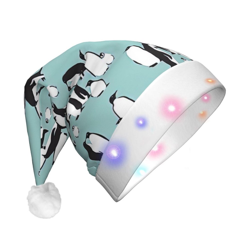 SamLng Cute Penguins LED Christmas Hat for Adults Classic Santa Colorful Xmas New Year Party Headwear. Plush Soft Comfort Cap