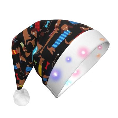 SamLng I Love My Dog Dachshunds LED Christmas Hat for Adults  Classic Santa Colorful Xmas New Year Party Headwear. Plush Soft Comfort Cap