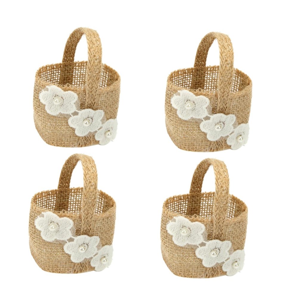 COOLHIYA Candy Linen Basket Wedding Flower Baskets 4pcs Storage Holder for Banquet Decor Floral Candy Basket for Special Events