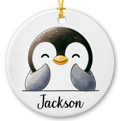 Baby Penguin Xmas Ceramic Ornament 2026, Custom Cute Penguin Ornament with Name Gifts for Son Daughter, Christmas Animal Keepsake Ornament, Customized Penguin Lover Ornament, Cute Animal Keepsake