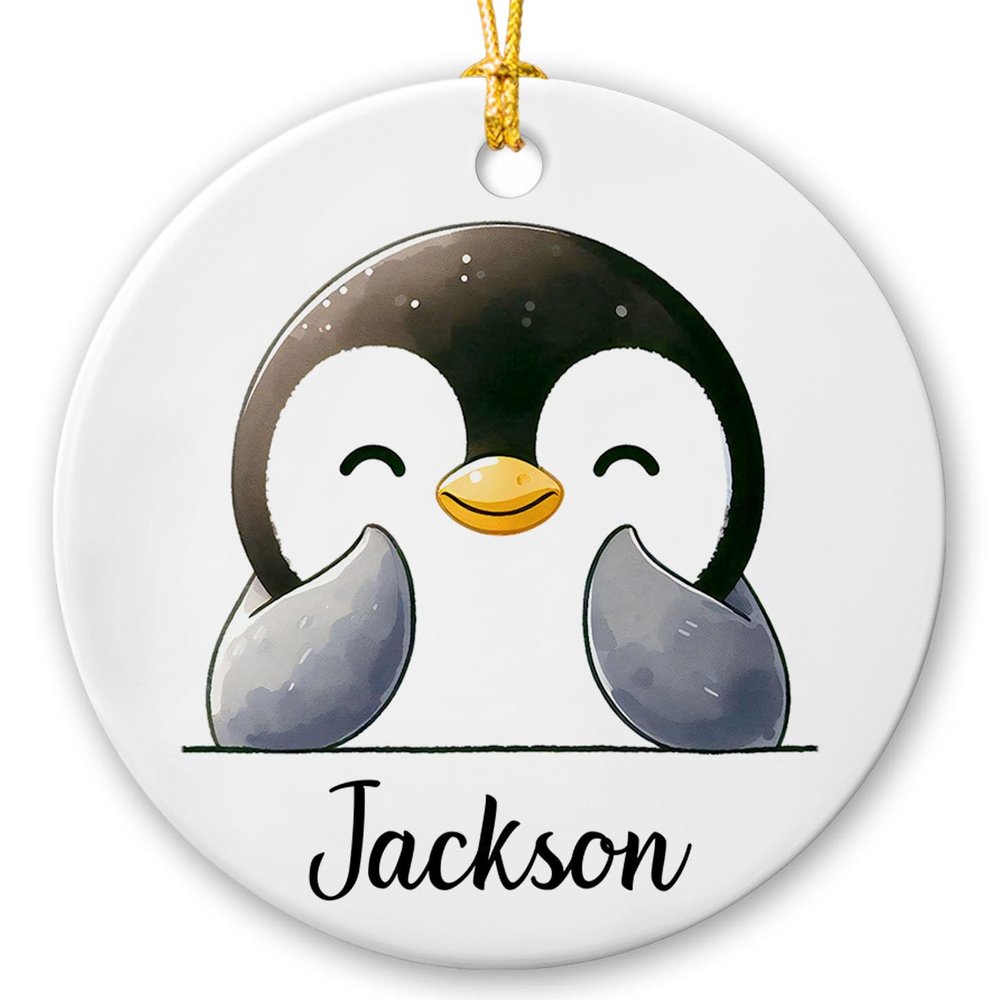 Baby Penguin Xmas Ceramic Ornament 2026, Custom Cute Penguin Ornament with Name Gifts for Son Daughter, Christmas Animal Keepsake Ornament, Customized Penguin Lover Ornament, Cute Animal Keepsake