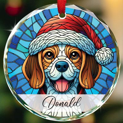 Beagle Dog First Christmas Ornament, Personalized Name Beagle Stained Glass Ornament for Xmas 2026, Pet Lovers Keepsake, Custom Pet Christmas Tree Decoration, Beagle Dog Dad Mom Ornaments Gift