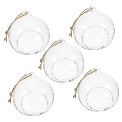 Cabilock 5pcs Hanging Glass Bauble Candle Holders Sphere Tea Light Holders for Terrarium Decor Elegant Glass Hanging Lanterns for Weddings Parties Home Decor