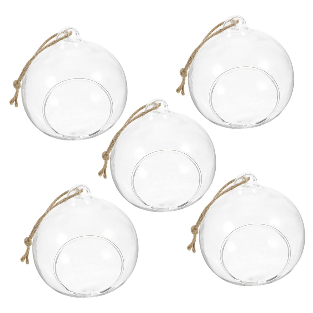 Cabilock 5pcs Hanging Glass Bauble Candle Holders Sphere Tea Light Holders for Terrarium Decor Elegant Glass Hanging Lanterns for Weddings Parties Home Decor