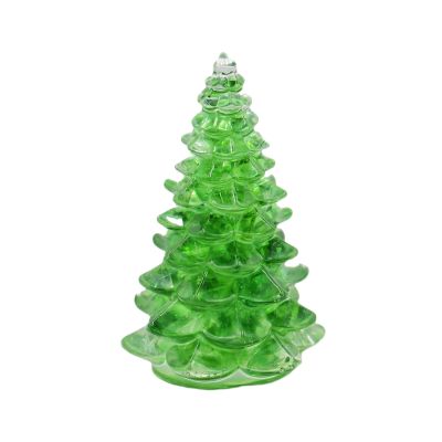 3'' Christmas Tree Figurine with Crystal Stone, Creative Handmade Desktop Decoration and Gifts (Green Glass and Epoxy) - Cbs7