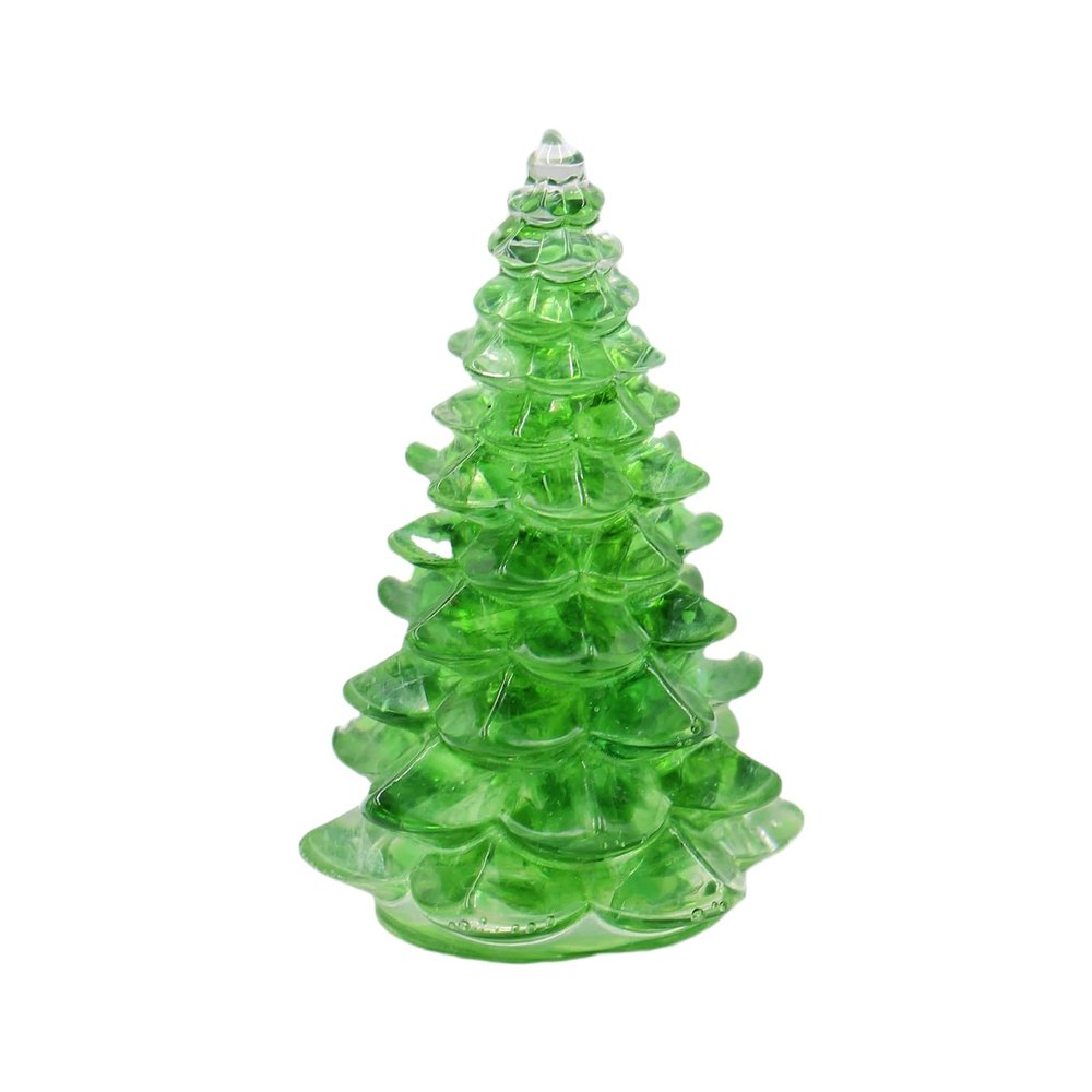 3'' Christmas Tree Figurine with Crystal Stone, Creative Handmade Desktop Decoration and Gifts (Green Glass and Epoxy) - Cbs7