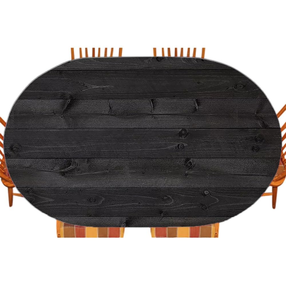 ESFVRG Wood Plank Oval Fitted Tablecloth, Wood Plank Texture Print, for Kitchen Dining, Party, Holiday, Christmas, Buffet, Fits 52" x 96" Table