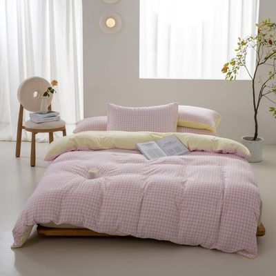 Kimko Pink Buffalo Plaid Duvet Cover,Grid Checkered Bedding Cover with Zipper Closure,Gentle,Soft,Home Cozy and Breathable 3Pcs:1 Duvet Cover+2 Pillowcase (# 02, Queen-79''X90'')