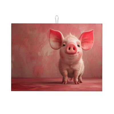 Absorbent Dish Drying Mat For Kitchen Counter, Red Cute Piggy - Dish Drying Pad, Kitchen Gadgets For Easy Clean Multi-Use 18 x 24 Inch