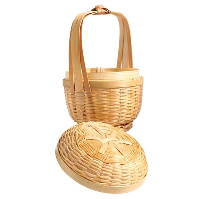 Cabilock Elegant Hand Woven Bamboo Storage Basket Mini Basket Handle for Home Decor