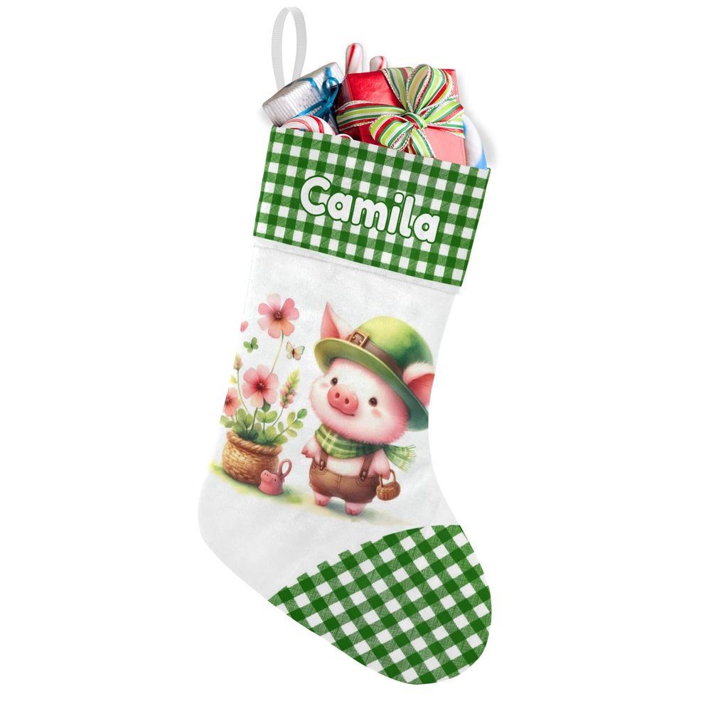 EOYinHas Personalized Fireplace Pig Farm Animal Hanging Stockings for Holiday Party Christmas Decorations Gifts,1 Pack