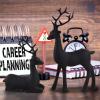 2 Pcs Christmas Reindeer Sculpture, Resin Deer Christmas Decoration, Gold Silver Black Resin Elk Statues for Home Decor, Ideal for Living Room, Bedroom, Office, Home Table Craft (Black) view 3