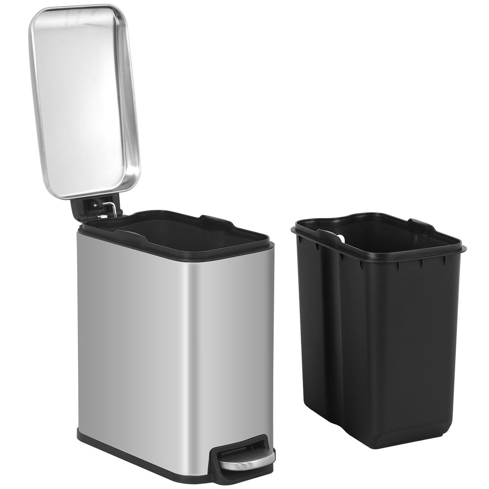 Dopinmin 1.3 Gallon Trash Can Stainless Steel Rectangular Trash Bin Garbage Can with Removable Inner Bucket, Foot Pedal for Home Kitchen Bathroom Bedroom, SS