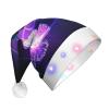 JBYJBX White Purple Butterflies Print Led Christmas Hat For Adults Xmas Holiday Hat With Lights Christmas Accessories view 1