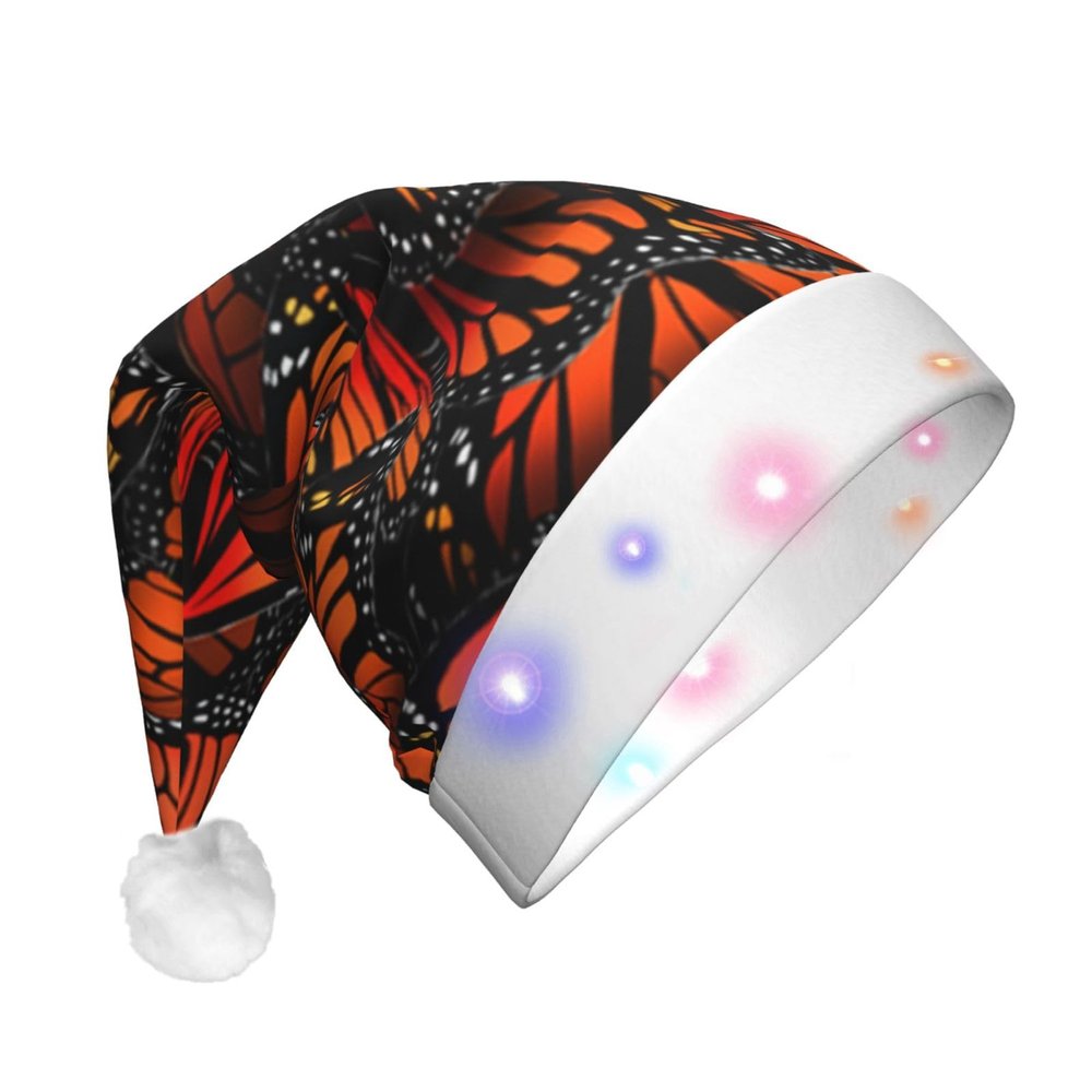 JBYJBX Monarch Butterflies Print Led Christmas Hat For Adults Xmas Holiday Hat With Lights Christmas Accessories