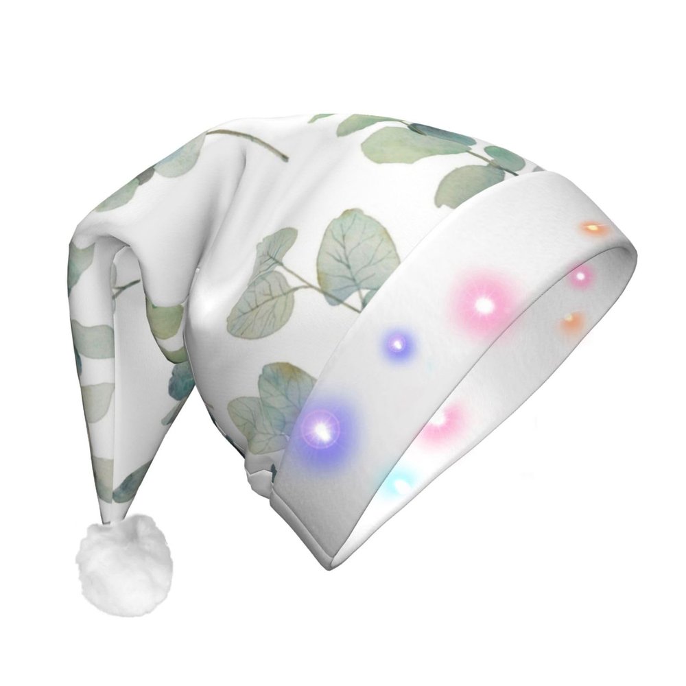 JBYJBX Eucalyptus Leaves Print Led Christmas Hat For Adults Xmas Holiday Hat With Lights Christmas Accessories