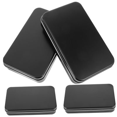 WHAMVOX 4pcs Black Tinplate Playing Card Storage Box Set for Small Items