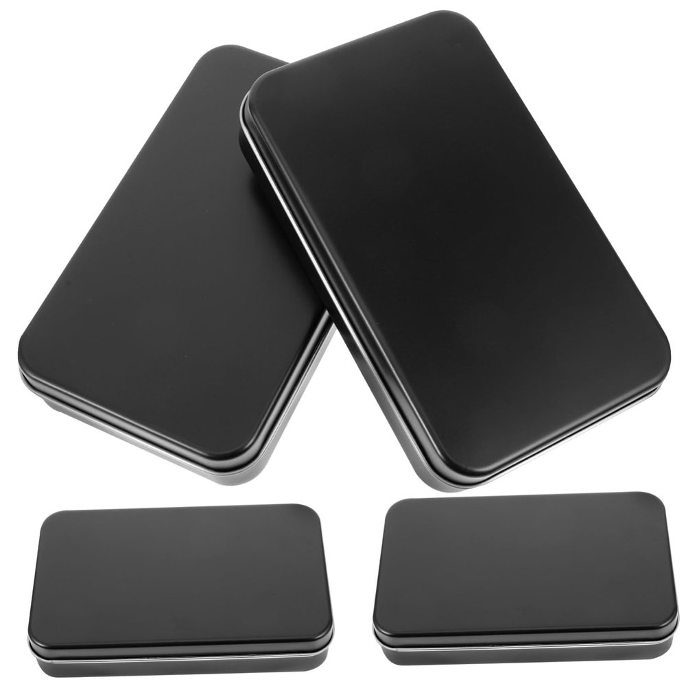 WHAMVOX 4pcs Black Tinplate Playing Card Storage Box Set for Small Items