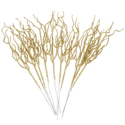 Ipetboom Glitter Christmas Leaves Picks, 10pcs Curly Tall Tree Filler Branches for Xmas Wreath Wedding Table Centerpiece Decorations, Christmas Tree Poinsettia Flower Stems Branches Picks (Gold)