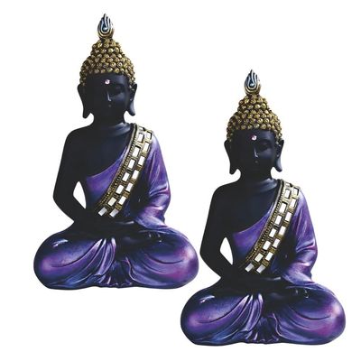 ICE ARMOR 2-PC Gift Set 11.25" H Purple and Black Buddha in Meditation Figurine Statue Ornament Home Room Office Decor Ideas for Housewarming, Holidays and Birthdays