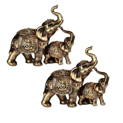 ICE ARMOR 2-PC Gift Set 6" W Gold Thai Elephant and Baby with Trunk Up Figurine Statue Ornament Home Room Office Decor Ideas for Housewarming, Holidays and Birthdays