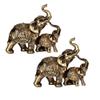 ICE ARMOR 2-PC Gift Set 6" W Gold Thai Elephant and Baby with Trunk Up Figurine Statue Ornament Home Room Office Decor Ideas for Housewarming, Holidays and Birthdays view 1