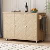 RUNNA 51.2" W Ash Veneer Solid Wood Handwoven Kitchen Island with Drop Leaf, Coastal Kitchen Island on Wheels with Internal Storage Rack, Rolling Kitchen Cart (Natural Wood#016) view 1