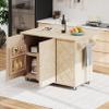 RUNNA 51.2" W Ash Veneer Solid Wood Handwoven Kitchen Island with Drop Leaf, Coastal Kitchen Island on Wheels with Internal Storage Rack, Rolling Kitchen Cart (Natural Wood#016) view 4