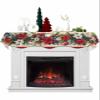 Christmas Fireplace Mantle Scarf, Poinsettia Snowflake Pine Needle Southwest Red Fireplace Scarf Cover Mantel Shelf Top Scarf Runner Mantel Cover Fireplace Decoration for Holiday Living Room 70"x17" view 1
