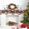 Christmas Fireplace Mantle Scarf, Poinsettia Snowflake Pine Needle Southwest Red Fireplace Scarf Cover Mantel Shelf Top Scarf Runner Mantel Cover Fireplace Decoration for Holiday Living Room 70"x17" view 4