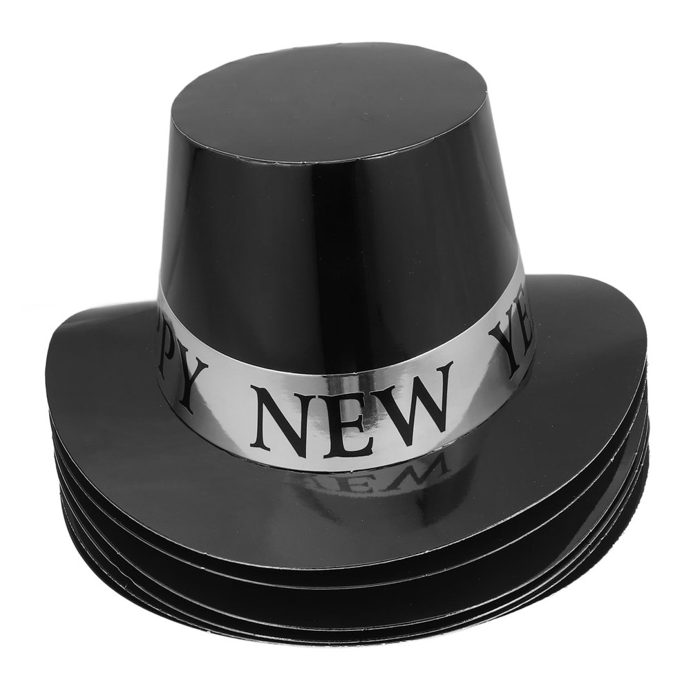 BRIGHTFUFU 6pcs Fashionable Year Hats for Adults Black Gold Paper Cap Year Eve Top Hat Party Decorations Happy Party Celebration Accessory